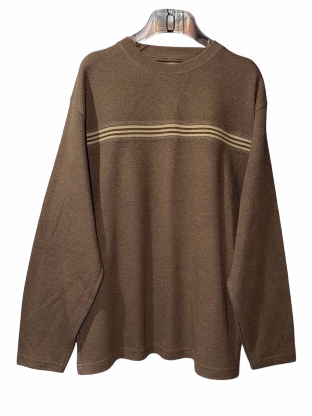 Men's Crewneck Sweater in Brown with Striped Detail